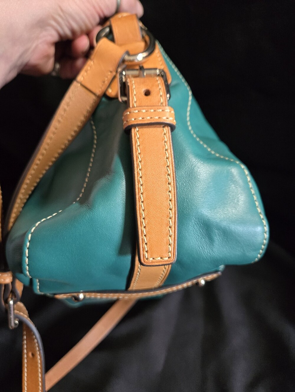 Dooney & Bourke Teal Green Florentine Leather Presley Shoulder Bag EUC - Picture 6 of 14